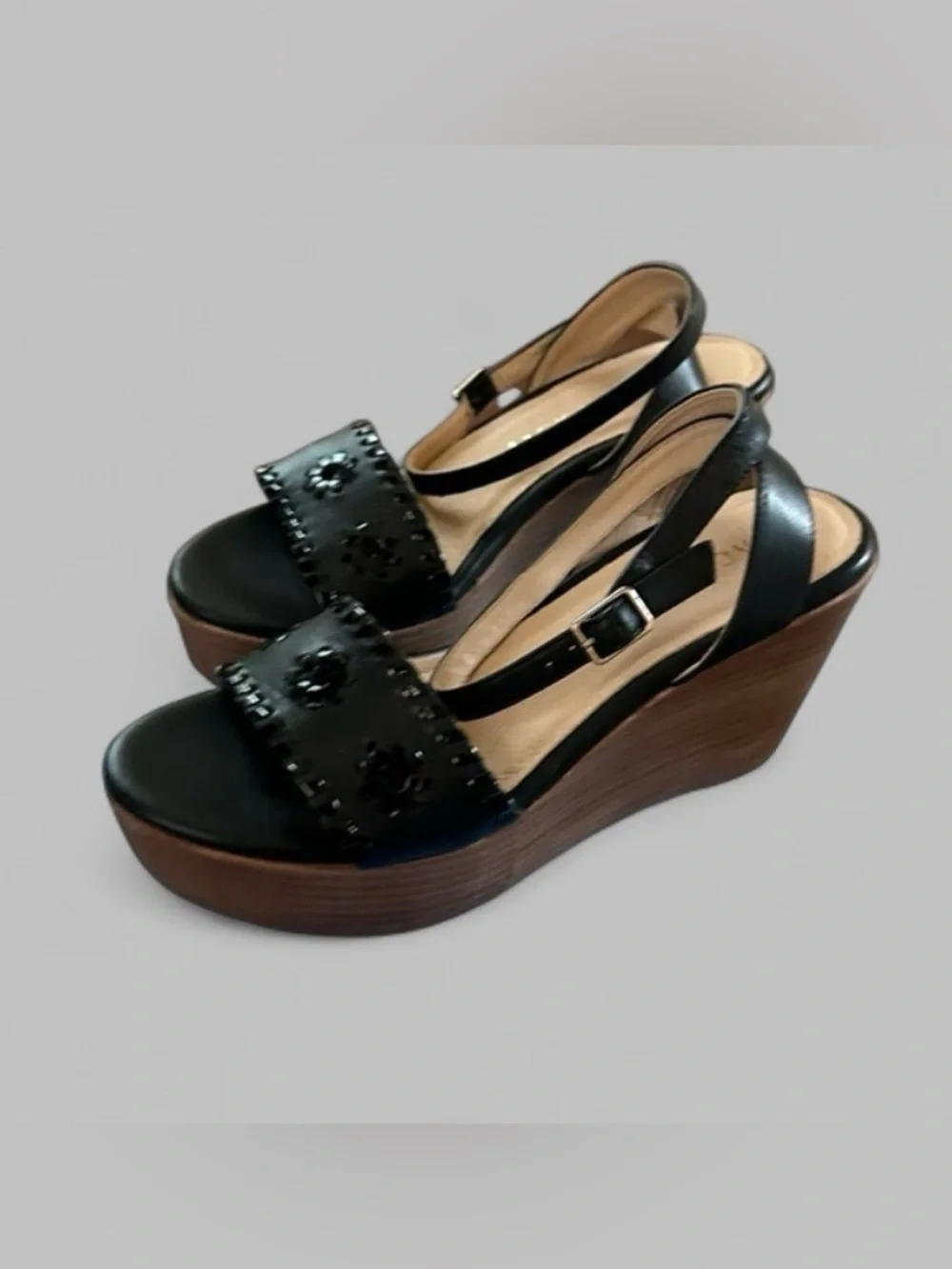 Jack Rogers Ferry Stacked Platform Wedge Sandal Black size 7 Brand New